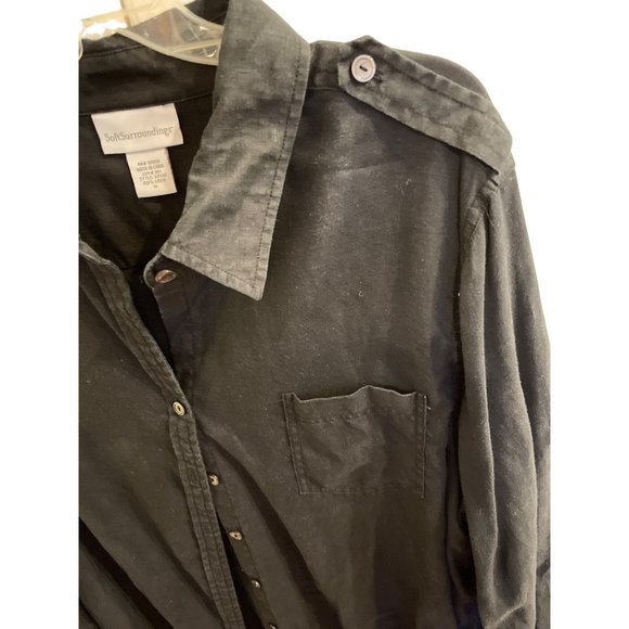 SoftSurroundings Linen Button Down Shirt Roll Tab Sleeve Blouse Black Size 1X Pl - Picture 4 of 6